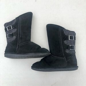 BEARPAW Boshie Wide Black Boots Sz. 8 Buckles Sherpa Wool Lined
